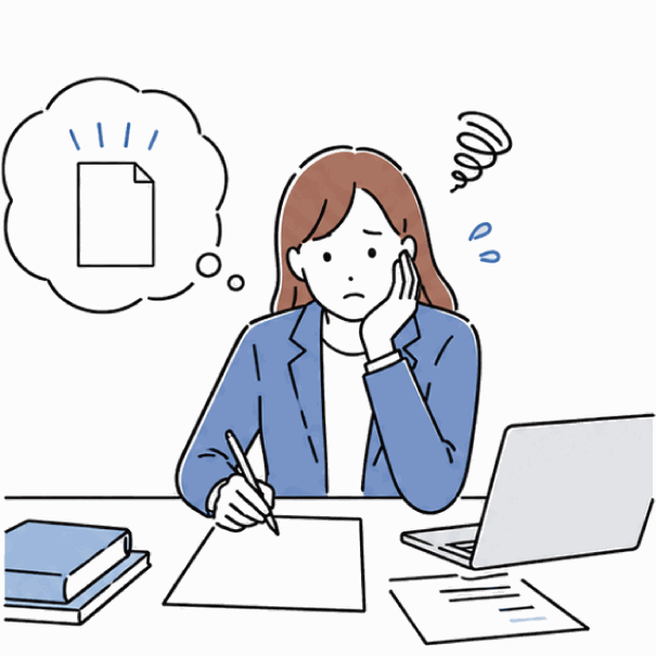 報告書をゼロから書く様子