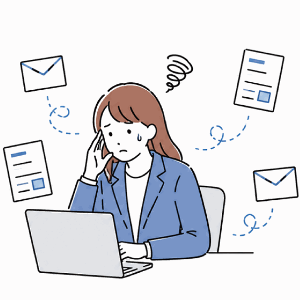 メールや社内文書の下書きに時間がかかる様子